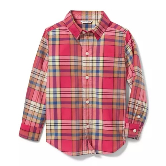 JANIE AND JACK NWT Boys Azalea Plaid Cotton Button Down Shirt Size 4 - Picture 1 of 6